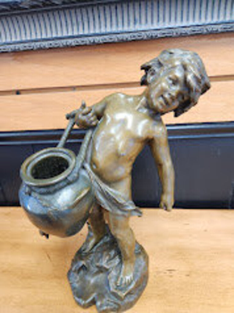 Bronze Boy with Waterpot marked 18 April 1905 signed