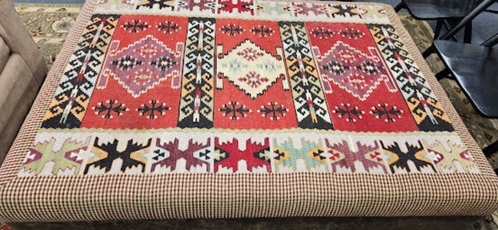Custom Designed Kilim Woven Rug Styled Colorful XL Ottoman