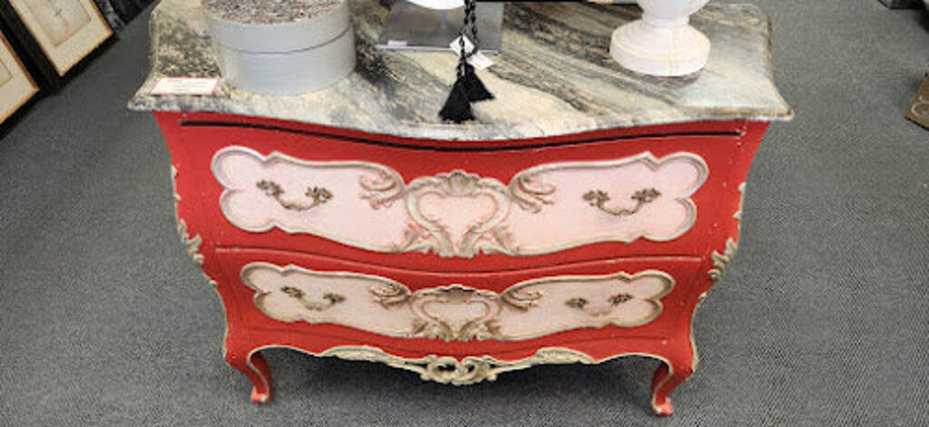 Italian Antique Faux Marble Top Red Bombay Chest