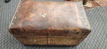 Load image into Gallery viewer, Antique Leather Travel Trunk Marked Brass Front Hinge
