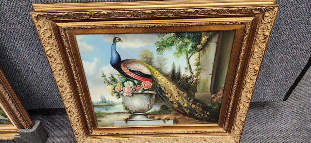 Peacock Colorful Ornate Gold Framed canvas art