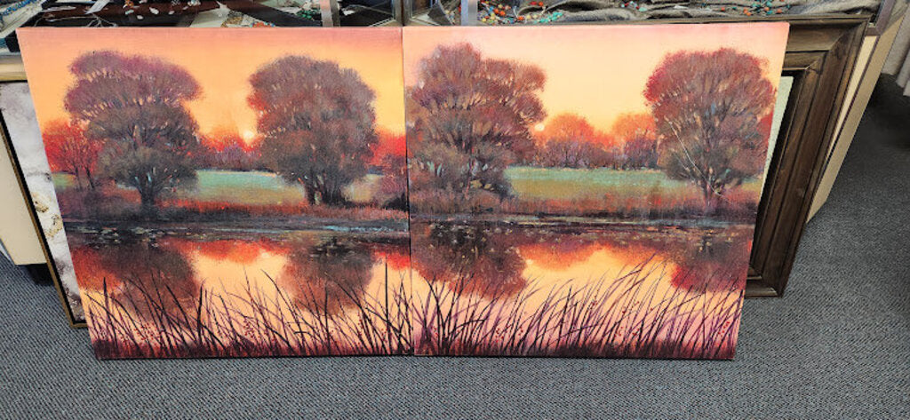 Set of 2 Large Tree Lakes Canvas art