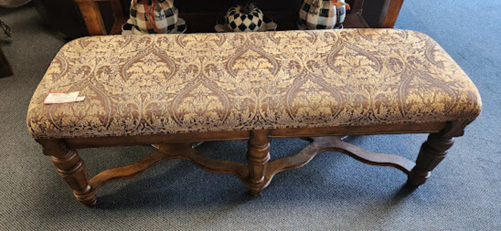 Ornate Upholstery Long Wood Rustic Bench Ashley