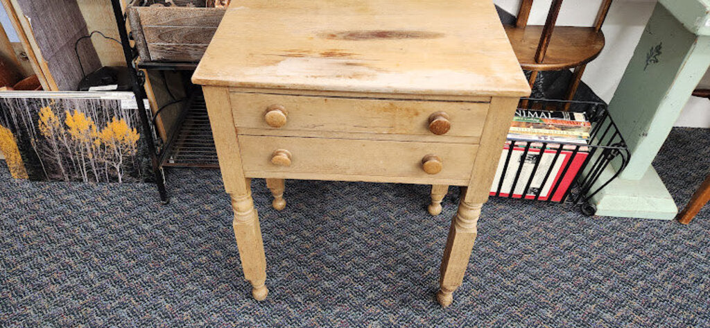 Natural Wood Vintage 2-Drawer Side Table 1-knob as is