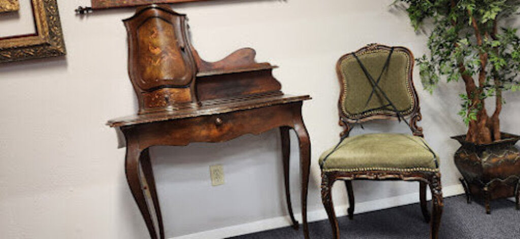 Antique Louis XV Style Italian Angel Desk with Chair & Book