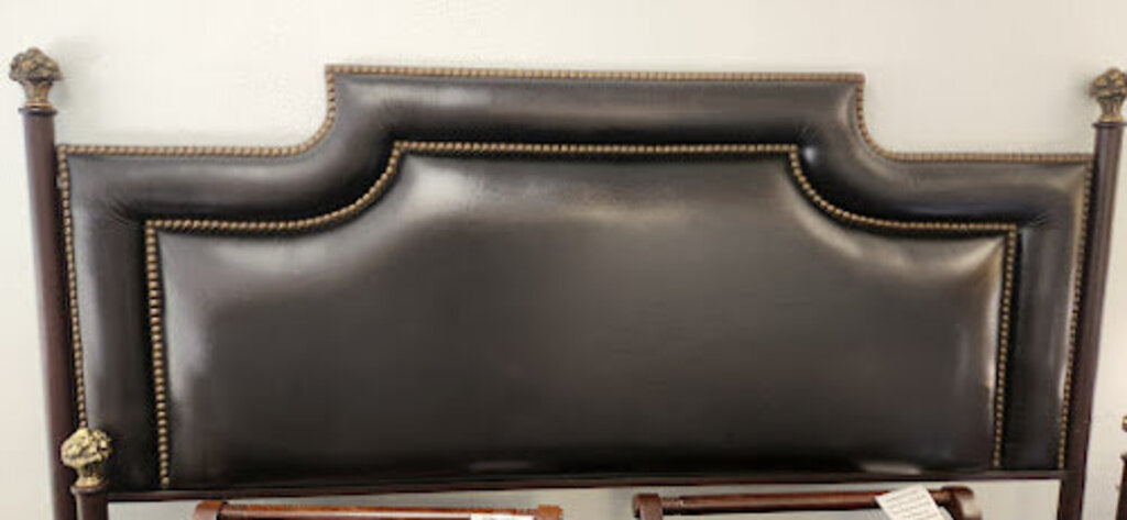King Black Leather Bed wTrim Head/Footboard/Metal Rails
