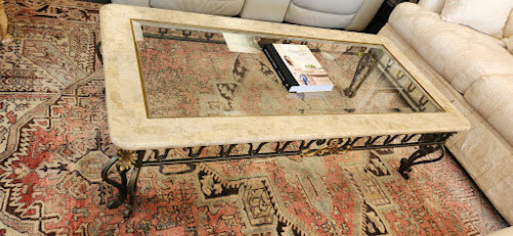 Polanski Ornate Metal Base Coffee Table Glass Top as is