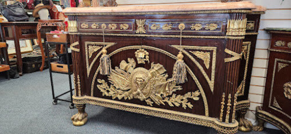 French Commode Empire Versace Style Marble Top Grandeur Design