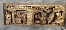 Load image into Gallery viewer, Antique Carved Wood Lacquer Gilt Asian Scene Panel
