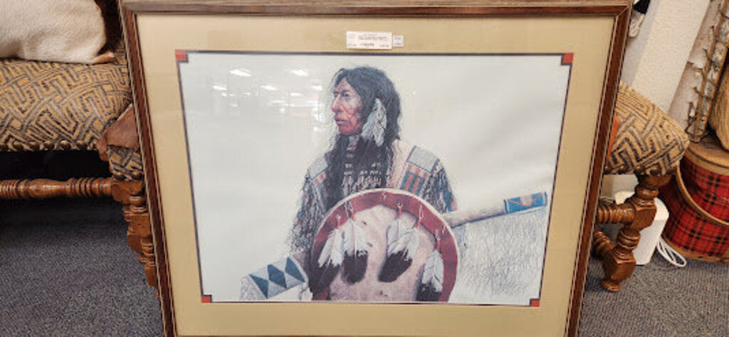 Mark Rohrig Native American Holding Shield signed 1983 as is
