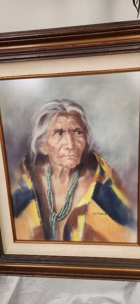 Indian Turquioise Beads signed M.J. Kenagy frame as is