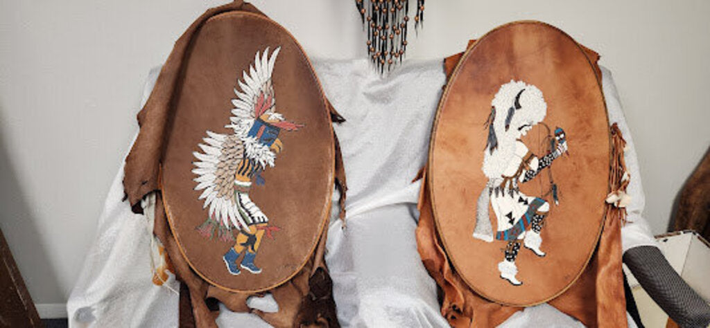 Vintage Handpainted Kachina Leather Hide Hoop Oleta Corry (1)