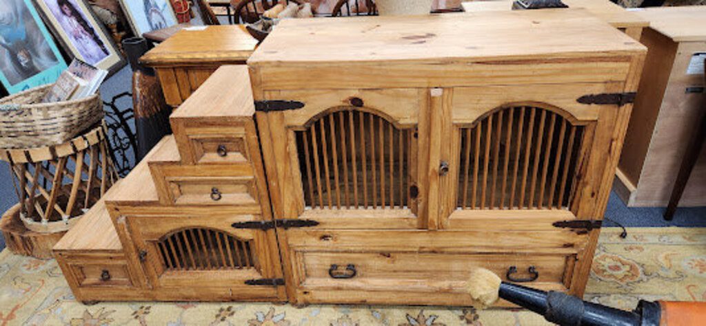 2-Piece Rustic Wood Cabinet with Step up Side Shelf