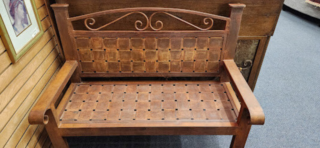 Metal Copper Patina Woven Pattern Ornate Bench