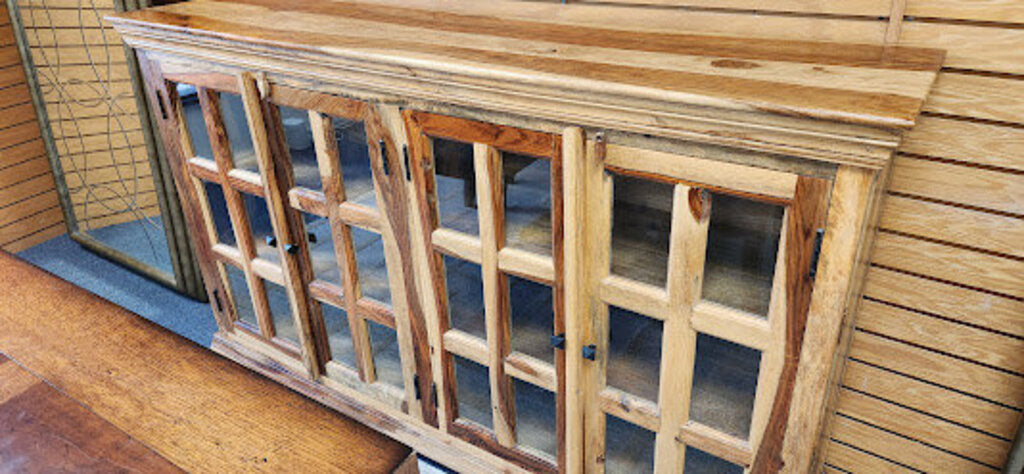 Sheesham Wood 4-Door Glass Sideboard Cabinet Table