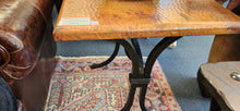 Load image into Gallery viewer, End Table Hammered Copper Top Metal Wrought Iron Base
