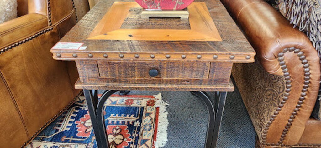 End Table Western Heritage Furniture, Curved Metal Base