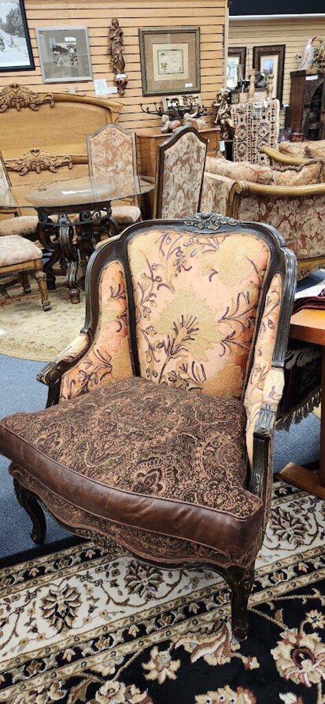 Quality Chair Paul Robert Leather Floral Orange, Paisley Ornate Wood