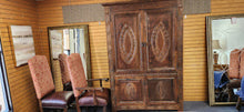 Load image into Gallery viewer, Tall Large Dark Walnut Ornate Carved Front Motif Armoire Cabinet 20th Century
