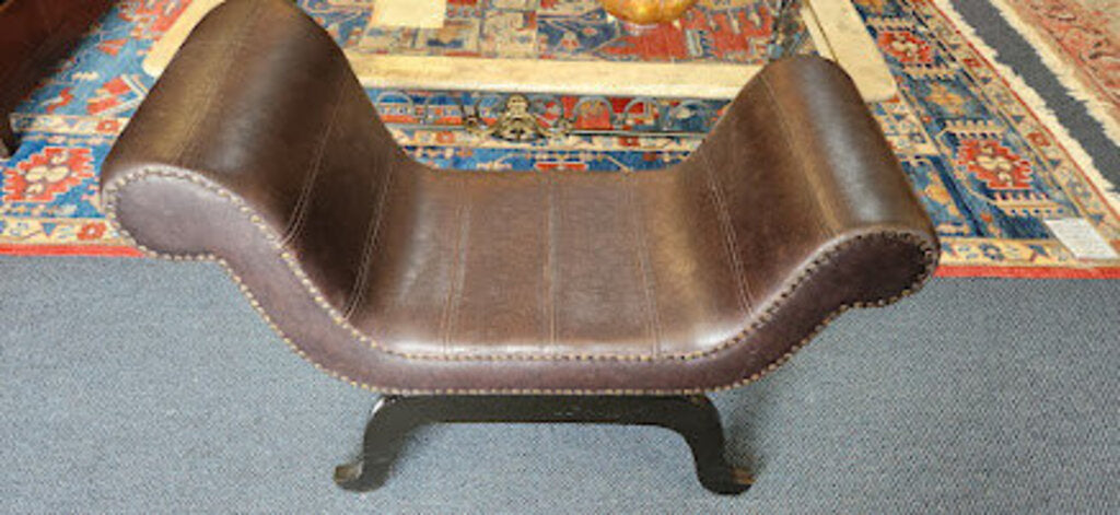 Curved Leather Bench Wood Base