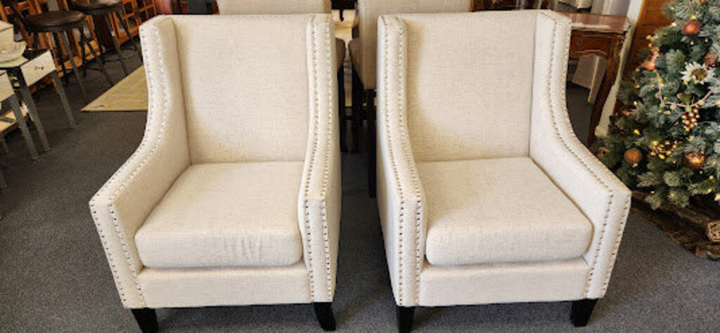 White Linen Style Chair Nailhead Trim Hoatu Furniture (1) each