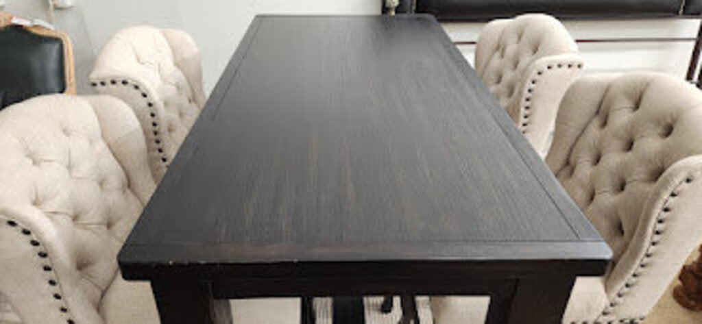 Black Pub Tall Table with 4-White Chairs (scotchguarded)