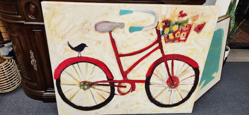 Large Bicycle Canvas art 40 x 50 Bird on Wheel