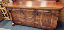 Load image into Gallery viewer, Antique Sideboard Berkey Gay 75" Ribbon Mahogany key top drawer
