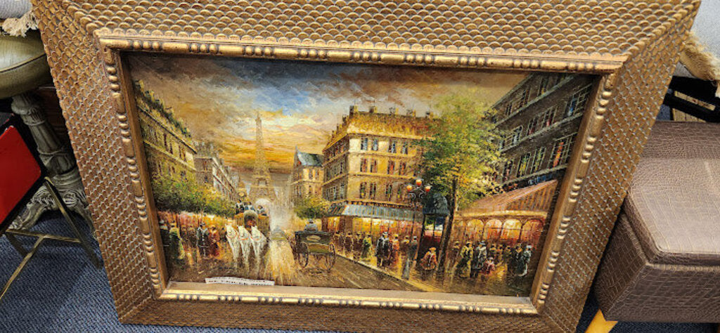Painting Paris Street Scene Eiffel Tower signed Jackson (see back)