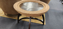 Load image into Gallery viewer, Round 36" Wicker Edge Table Metal Insert Top Wood Base
