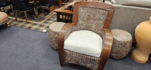 Load image into Gallery viewer, Rattan Seagrass Chair with 2-Side Ottoman 19" Stands set 3
