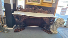Load image into Gallery viewer, Antique Carved Mahogany Griffin Eagles Marble Top Console Table

