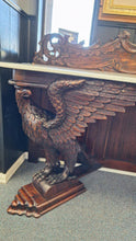 Load image into Gallery viewer, Antique Carved Mahogany Griffin Eagles Marble Top Console Table
