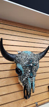 Load image into Gallery viewer, Buffalo Skull Custom Turquoise &amp; Black Crystal Cross
