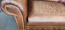 Load image into Gallery viewer, Embossed Tooled Leather Old Hickory Sofa Bull Rider Buttons Nailhead Trim
