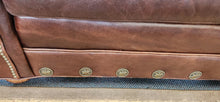 Load image into Gallery viewer, Embossed Tooled Leather Old Hickory Sofa Bull Rider Buttons Nailhead Trim

