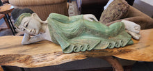 Load image into Gallery viewer, Budda Carved Wood Right Side Repose Peaceful Nirvana Statue as is
