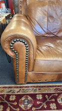 Load image into Gallery viewer, Quality Leather 3-Cushion Cognac Sofa Nailhead Trim

