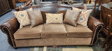 Load image into Gallery viewer, Austin Ranch Design Embossed Leather Velour Upholstery sofa as is
