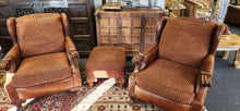 Load image into Gallery viewer, Custom Paul Robert Wingback Chairs Set of 2 with Ottoman as is
