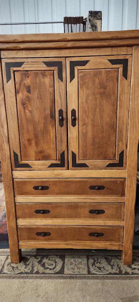 Rustic Wood Armoir with Storage Drawers